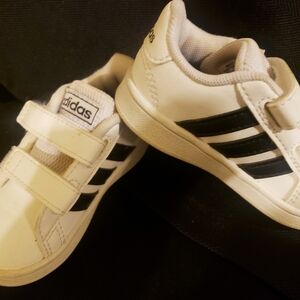 Adidas Kids White and Black Velcro Sneakers